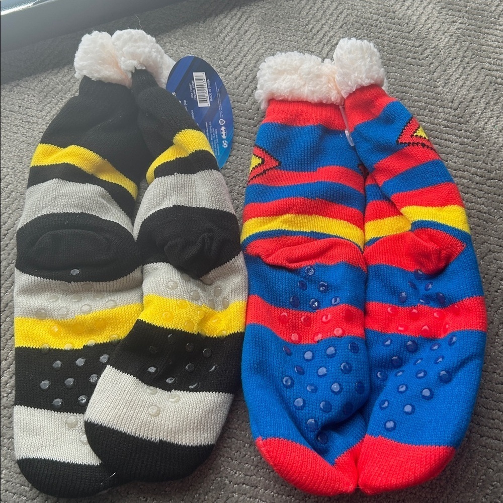 DC Superhero Sherpa Lined Gripper Bottom Socks 3pk Wonderwoman Batman Superman - Picture 3 of 5